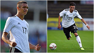 Im direkten Duell: U 17-Nationalspieler Oliver Batista Meier (l.) und Leon Dajaku (r.)  © Getty Images/Collage DFB