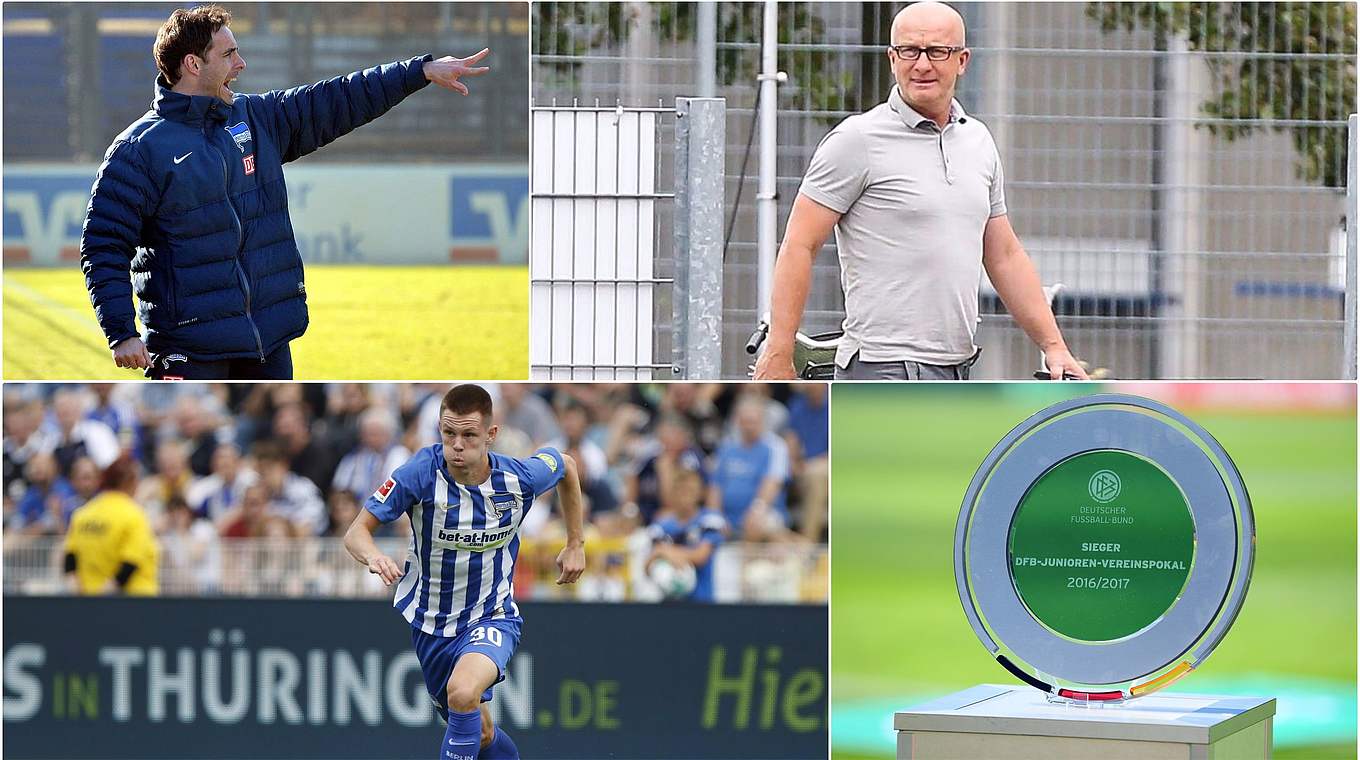 Wer kommt weiter? - Hertha um Coach Hartmann (o.l.) und Kade (u.l.) gastiert in Magdeburg © Getty Images/imago/Collage DFB