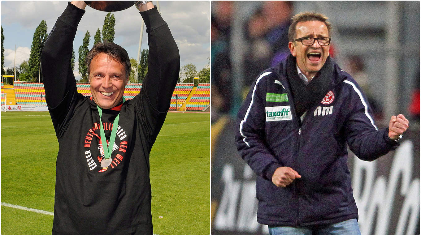 Die beiden Rekordaufstiegstrainer der 3. Liga: Uwe Neuhaus (l.) und Norbert Meier © Bilder Getty Images / Collage DFB