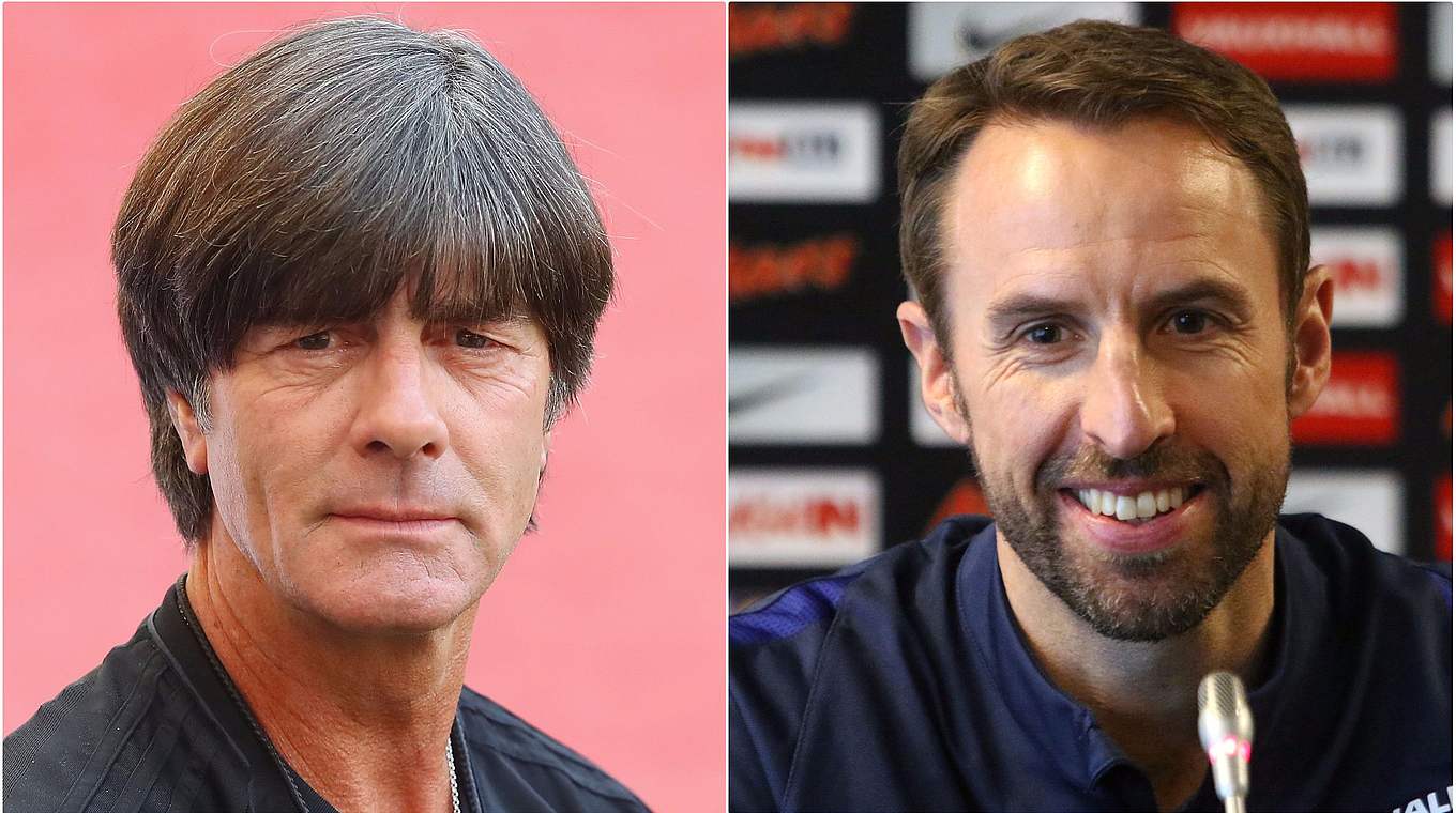 Zum zweiten Mal im Trainerduell: Joachim Löw (l.) und Englands Gareth Southgate © Getty Images/Collage DFB