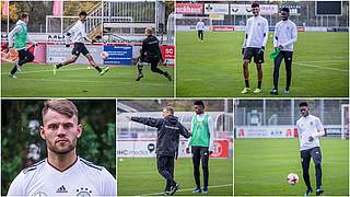 Die Neuen: Eduard Löwen, Aaron Seydel und Jordan Torunarigha beim U 21-Training © Collage DFB