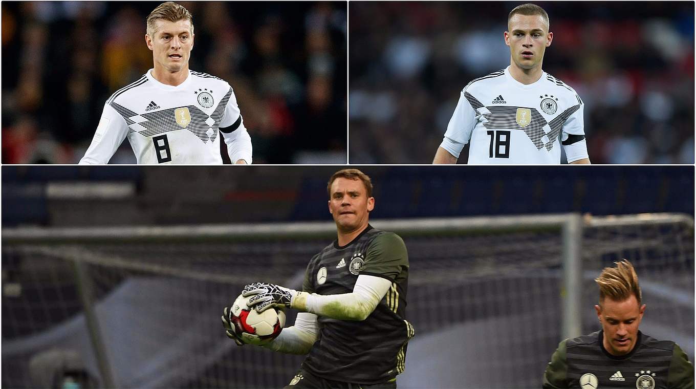 Kroos (top left), Kimmich (top right) and Neuer (bottom) have been recognised for their performances last season © Getty Images/Collage DFB