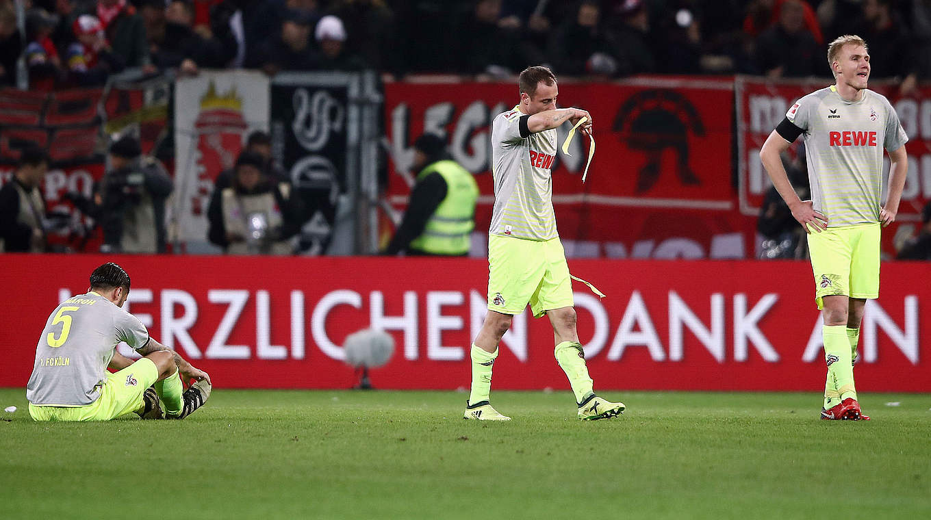 Nur zwei Punkte und vier Tore. Maroh, Lehmann, Sörensen (v.l.) und der 1. FC Köln © 2017 Getty Images