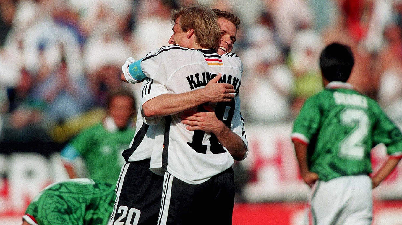 Die Siegtorschützen gegen Mexiko bei der WM 1998: Bierhoff und Klinsmann © Bongarts