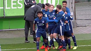 Jubel über den Auswärtscoup in Wolfsburg: die U 19 des Hamburger SV © DFB-TV