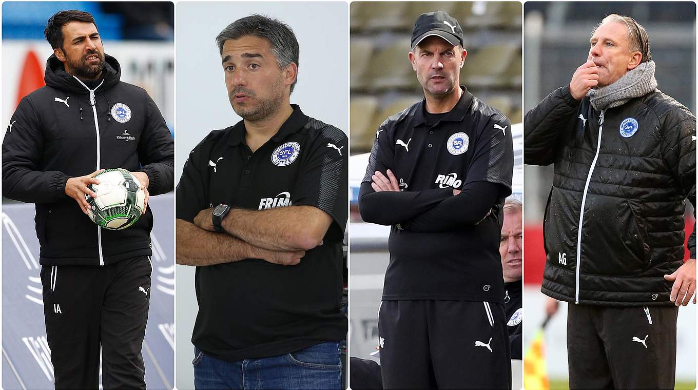 Vier Lotte-Trainer in 101 Tagen: Atalan, Corrochano, Fascher und Golombek (v.l.) © Getty Images/imago/Collage DFB