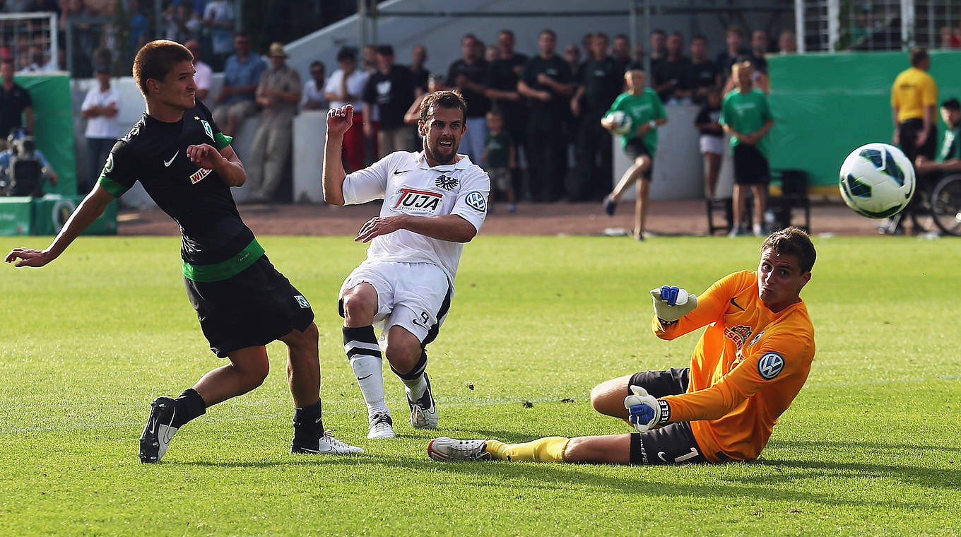 Bester Pokaltorschütze der 3. Liga: Taylor (M.) mit drei Toren für Münster 2012 © 2012 Getty Images