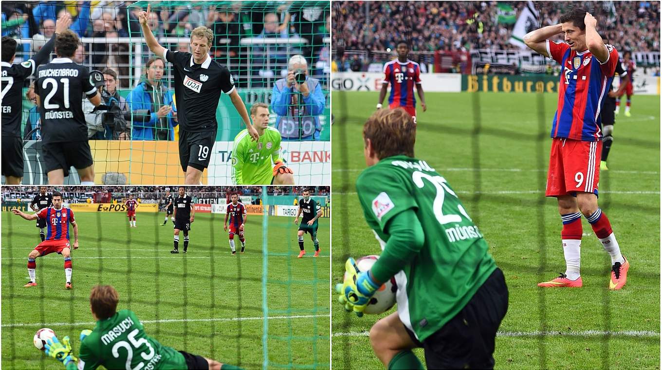 Tor erzielt, Elfmeter pariert - und doch verloren: Münster gegen Bayern 2014 © GettyImages/imago/Collage DFB