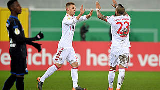 FC Bayern celebrate reaching their ninth consecutive DFB-Pokal semifinal © 2018 Getty Images