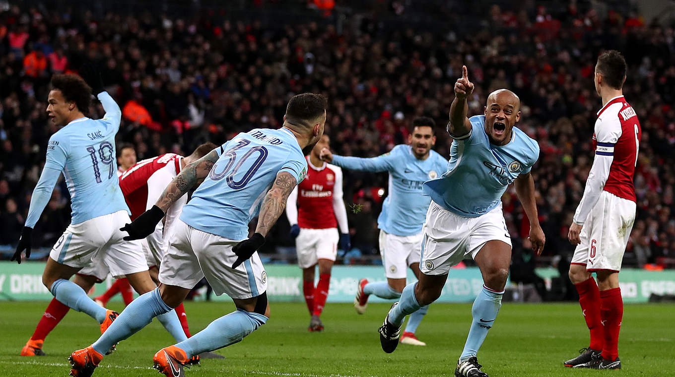 The second goalscorer: Kompany doubles the lead after Gündogan's assist © 2018 Getty Images