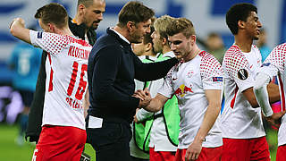 Leipzig coach Hasenhüttl with Timo Werner © 2018 Getty Images