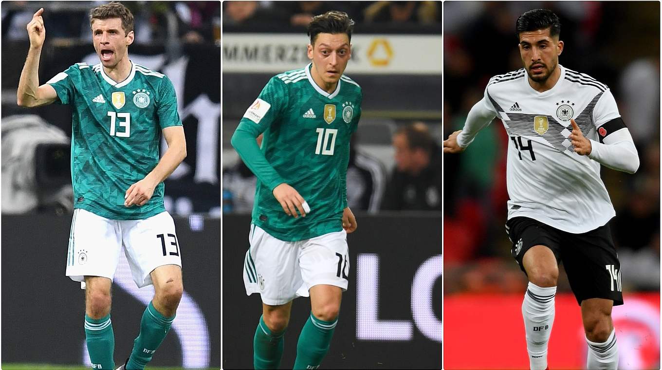 Trio gegen Brasilien nicht dabei: Thomas Müller, Mesut Özil und Emre Can (v.l.) © Getty Images/Collage DFB