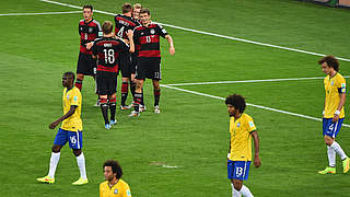 Höchster Sieg in einem WM-Halbfinale: 2014 siegt Deutschland mit 7:1 gegen Brasilien © 2014 Getty Images