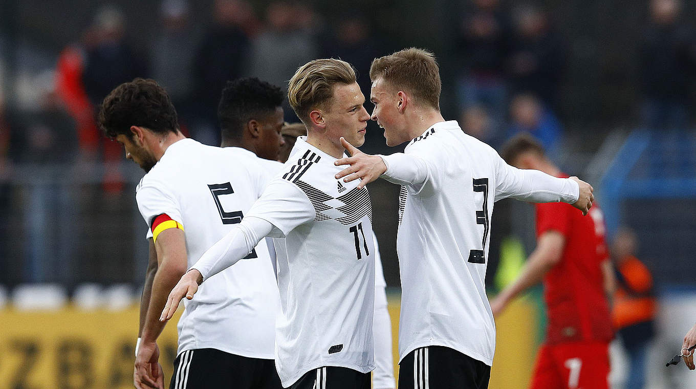 Erneut für die deutsche U 20 erfolgreich: Hoffenheims Robin Hack (l.) © 2018 Getty Images