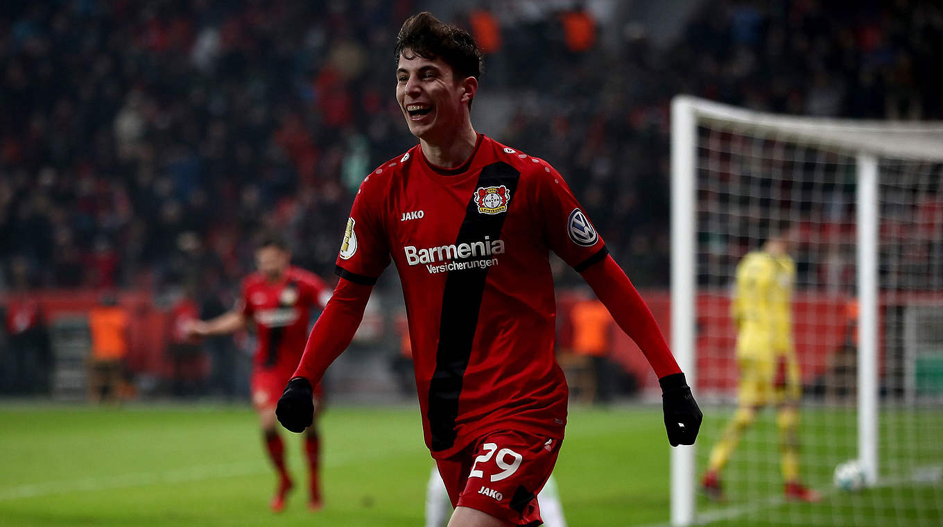 Havertz celebrates after scoring in Leverkusen's 4-2 win over Bremen in the previous round © 2018 Getty Images