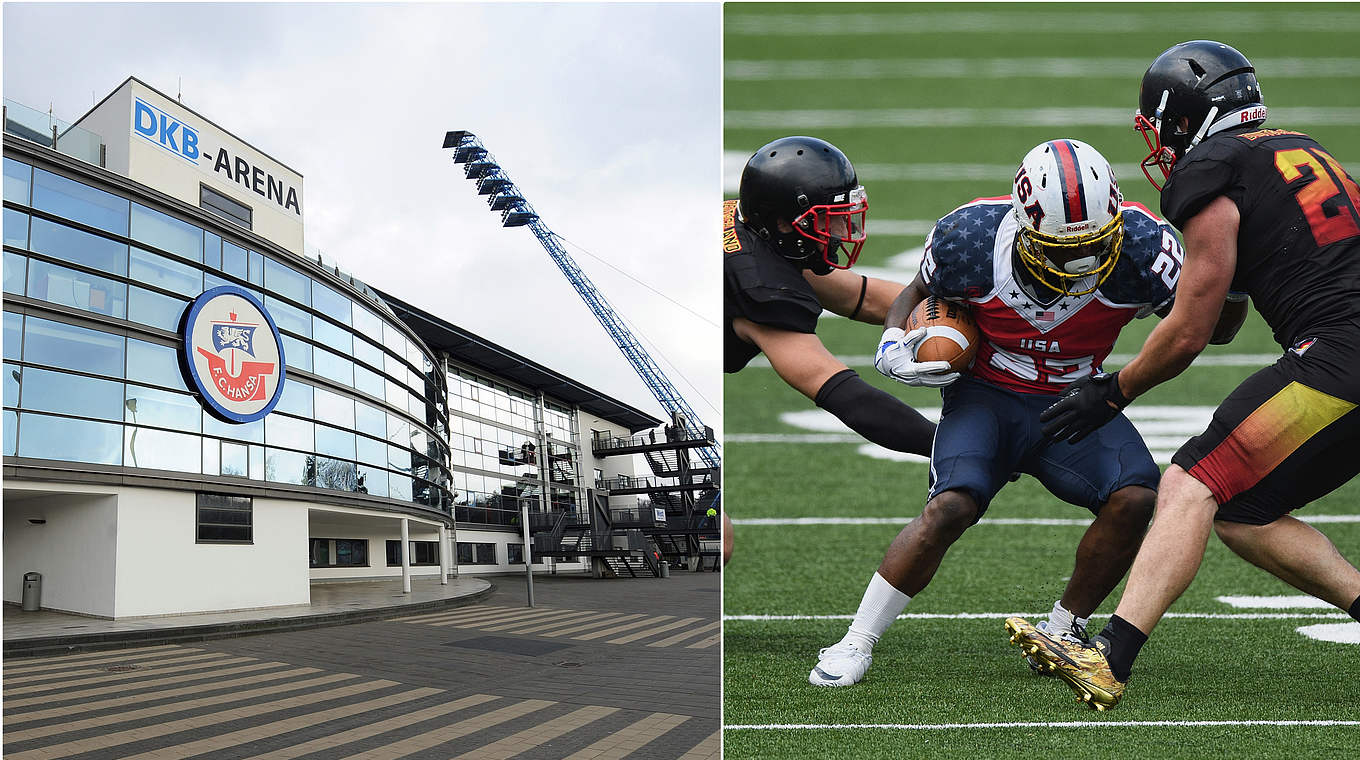 "Mission 5000": Im Ostseestadion findet erstmals ein American-Football-Spiel statt © Getty Images/Collage DFB