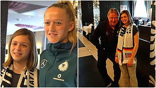 Fan-tastic Moment in Halle: Jasmin Bauch (l.) mit Lea Schüller und Horst Hrubesch © DFB