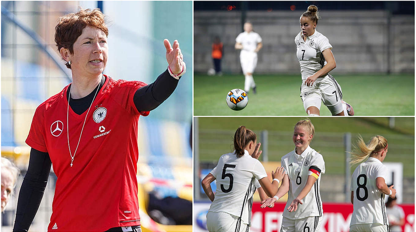 Mit 22 Spielerinnen ins Vier-Nationen-Turnier: DFB-Trainerin Meinert (l.) © Getty Images/Collage DFB