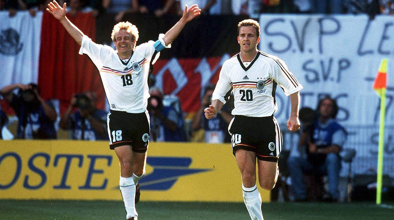 Die DFB-Topstürmer sorgen auch gegen Mexiko für Tore: Klinsmann (l.) und Bierhoff © Bongarts