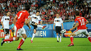 A bullet from Ballack: the 'Capitano' scores against Austria in the 2008 European Championship © 