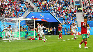 Injury time madness: Iran celebrate the last-minute own goal © 2018 AMA Sports Photo Agency