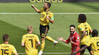 Captain and brace-scorer: Belgium's Eden Hazard (No. 10) © AFP/GettyImages