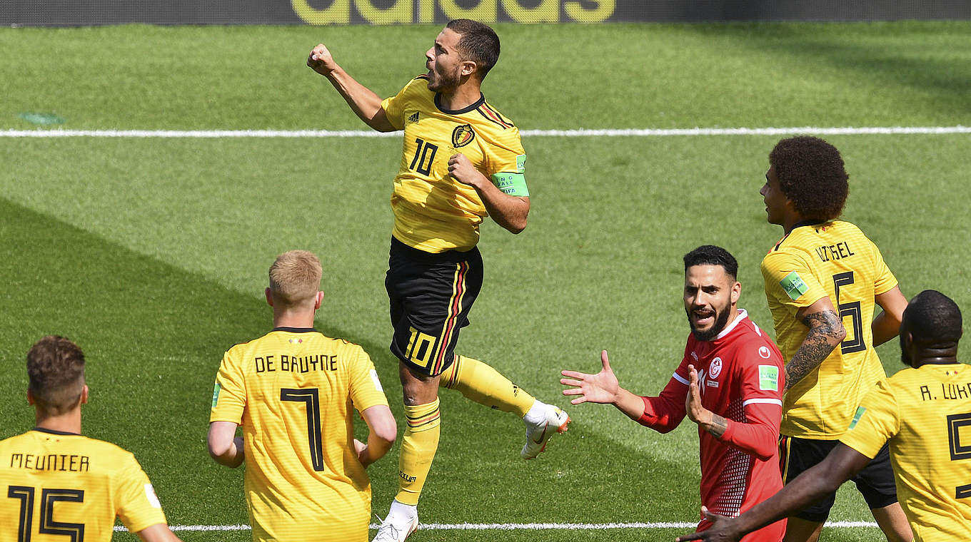 Captain and brace-scorer: Belgium's Eden Hazard (No. 10) © AFP/GettyImages
