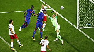 Yerry Mina headed in Colombia's first goal. © 2018 Getty Images