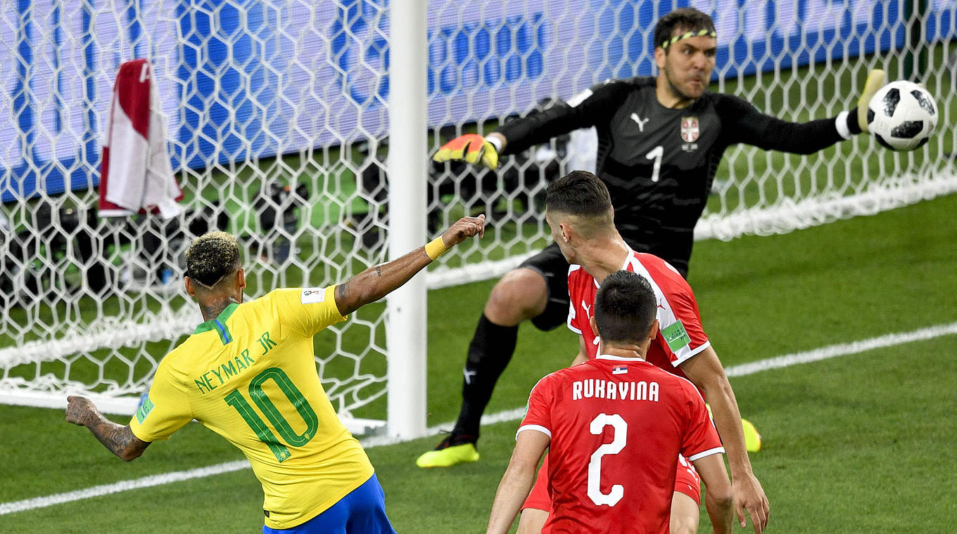Vladimir Stojkovic saves from Neymar. © This content is subject to copyright.