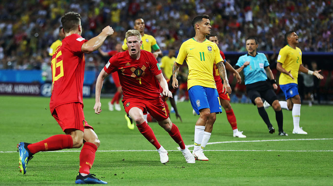 Zum zweiten Mal im Halbfinale: Belgien und Kevin de Bruyne (2.v.l.) jubeln © 2018 Ian MacNicol/Getty Images