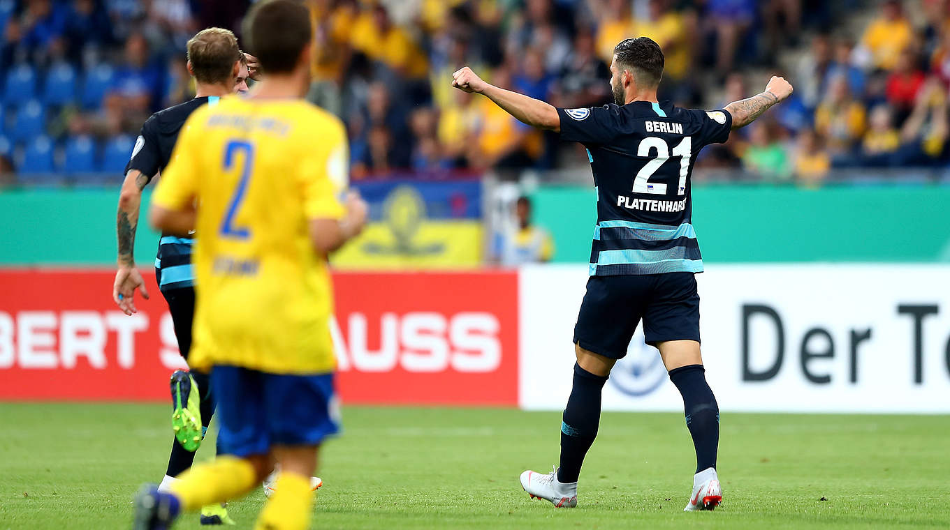 Perhaps the goal of the competition so far from Plattenhardt sends Hertha marching on © 2018 Getty Images