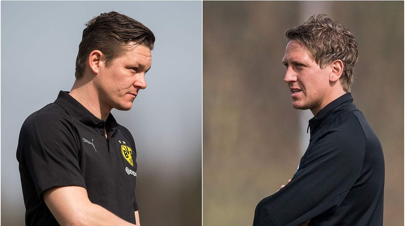 Der eine seit 2016, der andere seit 2017 Trainer der U 17: Geppert (l.) und Fahrenhorst © Getty Images/Collage DFB