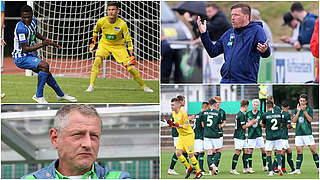 Spitzenspiel: Wolfsburg und Coach Brauer (u.l.) fordern Neuendorf (o.r.) und die Hertha © Getty Images/imago/Collage DFB