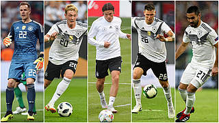 Fünf neue Spieler fürs Peru-Duell: ter Stegen, Brandt, Schulz, Süle, Gündogan (v.l.) © Getty Images/AFP/Collage DFB
