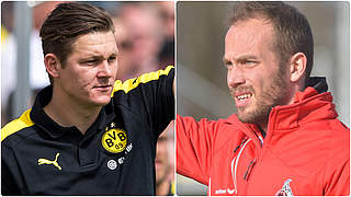 Topspiel der West-Staffel: BVB-Trainer Geppert (l.) trifft auf FC-Coach Heck © Bilder Getty Images, Imago / Collage DFB