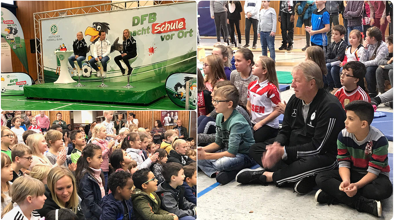 Frauen-Nationalteam geht zur Schule: Turid Knaak, Lea Schüller und Horst Hrubesch © Collage DFB