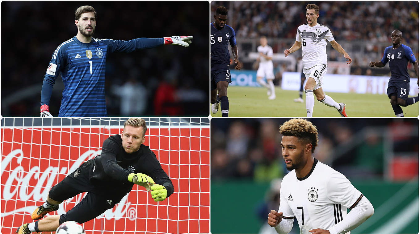 Zwei gehen, zwei kommen: Trapp, Goretzka, Leno und Gnabry © Getty Images/imago/Collage DFB