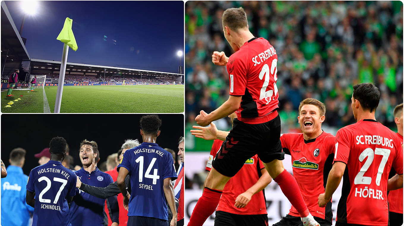 Quer durch die Republik von Süd nach Nord: Freiburg tritt bei Holstein Kiel an © Bilder Getty Images / Collage DFB