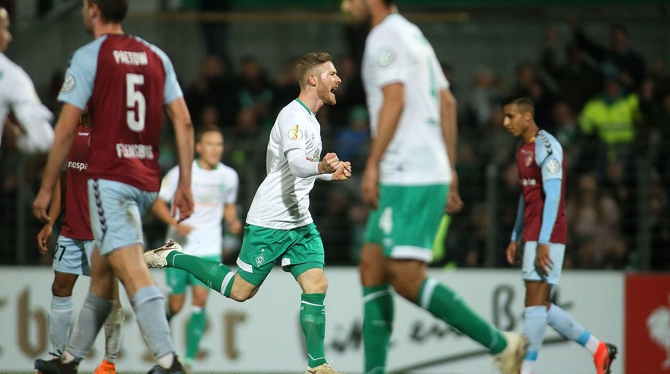 Florian Kainz was among the goalscorers as Werder ran riot in Flensburg.  © Getty Images