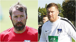 Topspiel in Leipzig: RB-Trainer Kurth (l.) trifft auf Hertha-Coach Neuendorf © Imago / Collage DFB