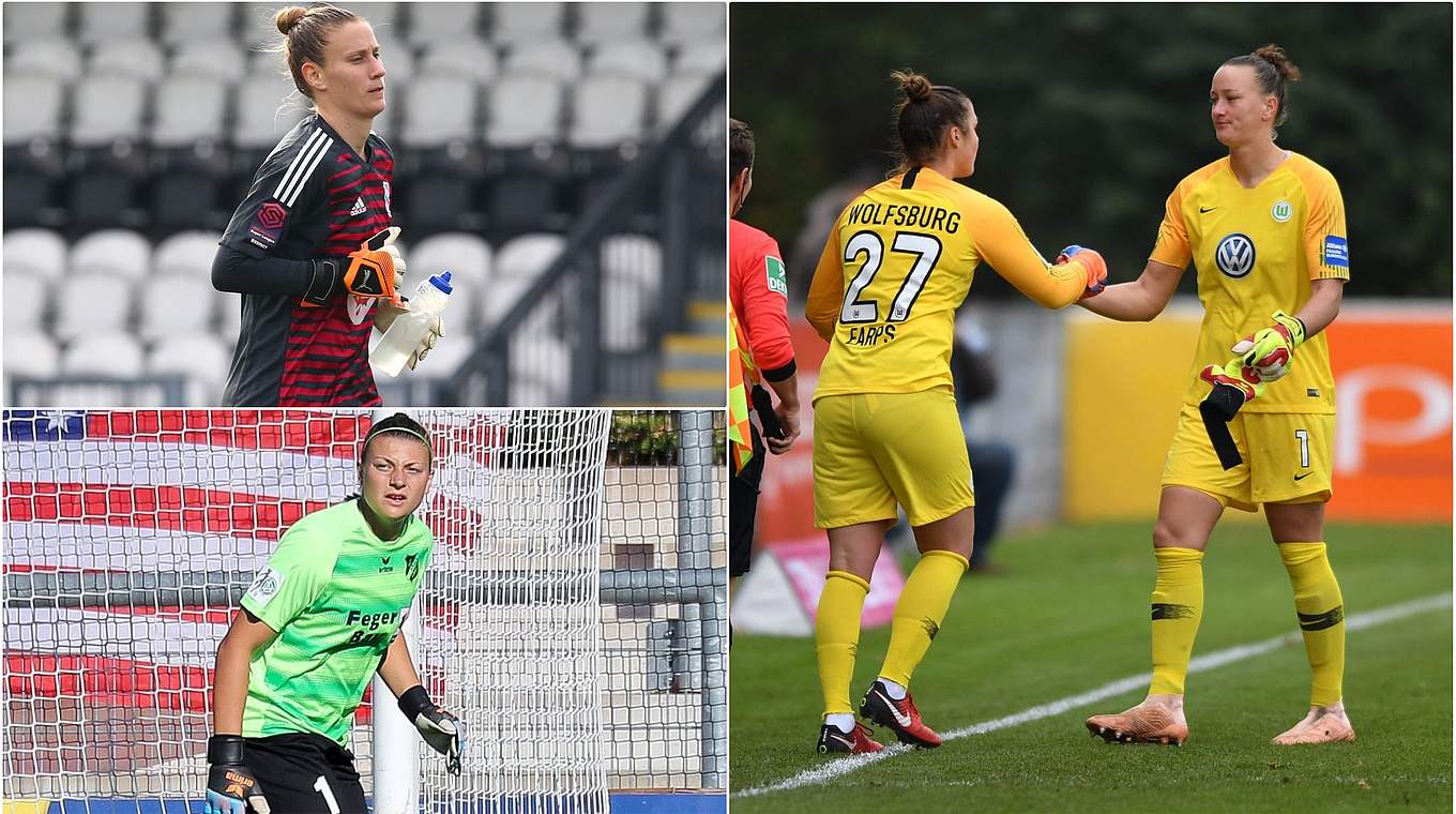 Almuth Schult (r.) drops out, with Ann-Kathrin Berger (top left) and Carina Schlüter earning call-ups © Getty Images/imago/Jan Kuppert/Collage DFB