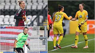 Almuth Schult (r.) drops out, with Ann-Kathrin Berger (top left) and Carina Schlüter earning call-ups © Getty Images/imago/Jan Kuppert/Collage DFB