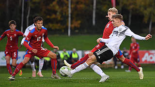 Remis zum Auftakt: U 17-Debütant Marco John (r.) erzielt das Tor für die DFB-Auswahl © 2018 Getty Images