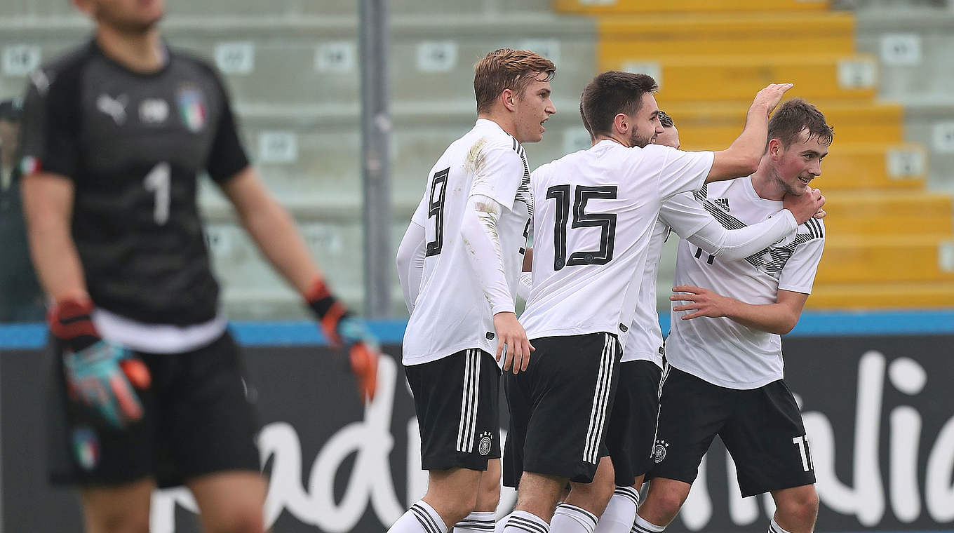 Germany U20s celebrated one of their three goals in Sassuolo. © 