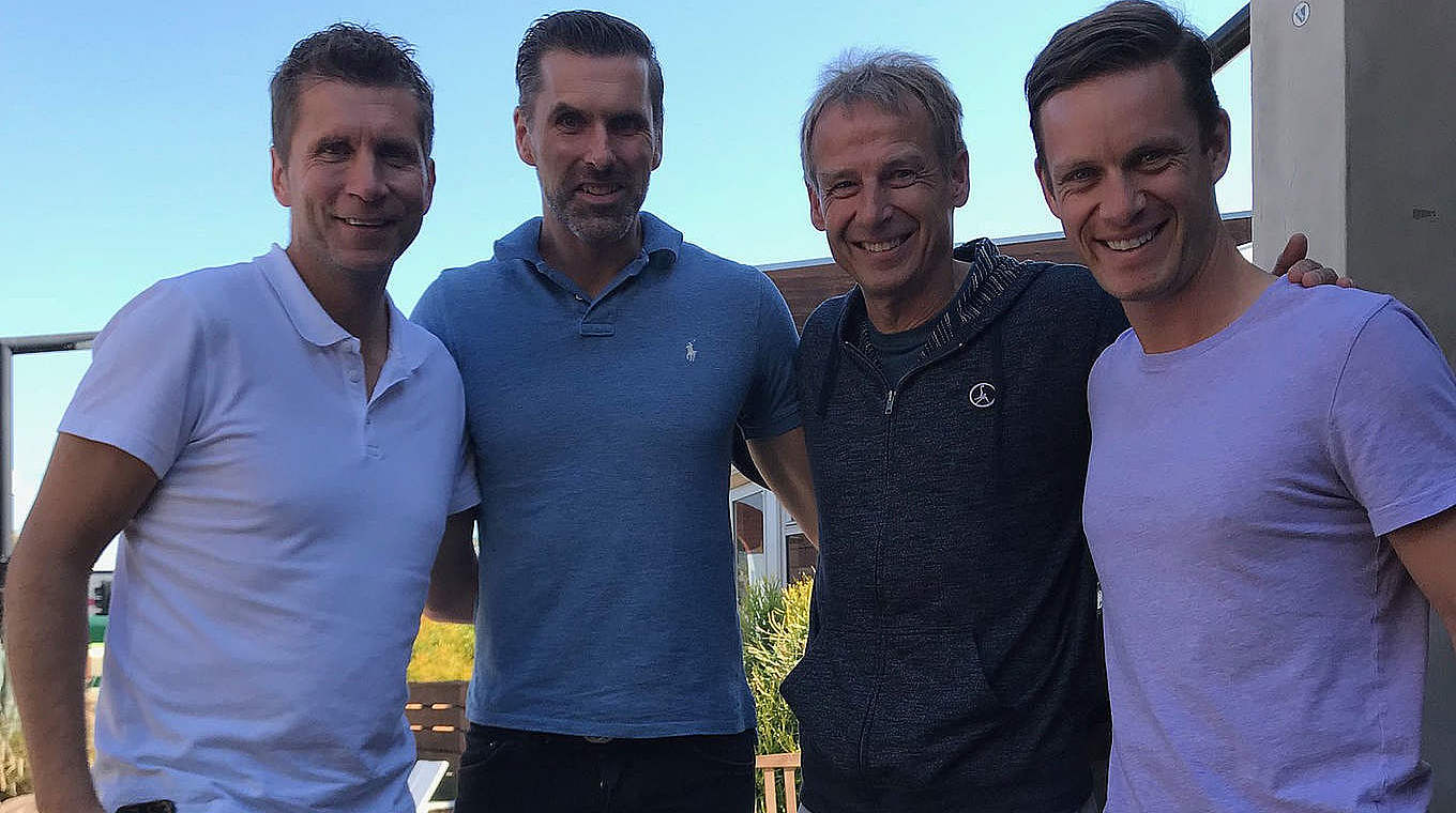 Treffen mit Jürgen Klinsmann (2.v.r.): Streichsbier, Ziegler und Jungkind (v.l.) © DFB