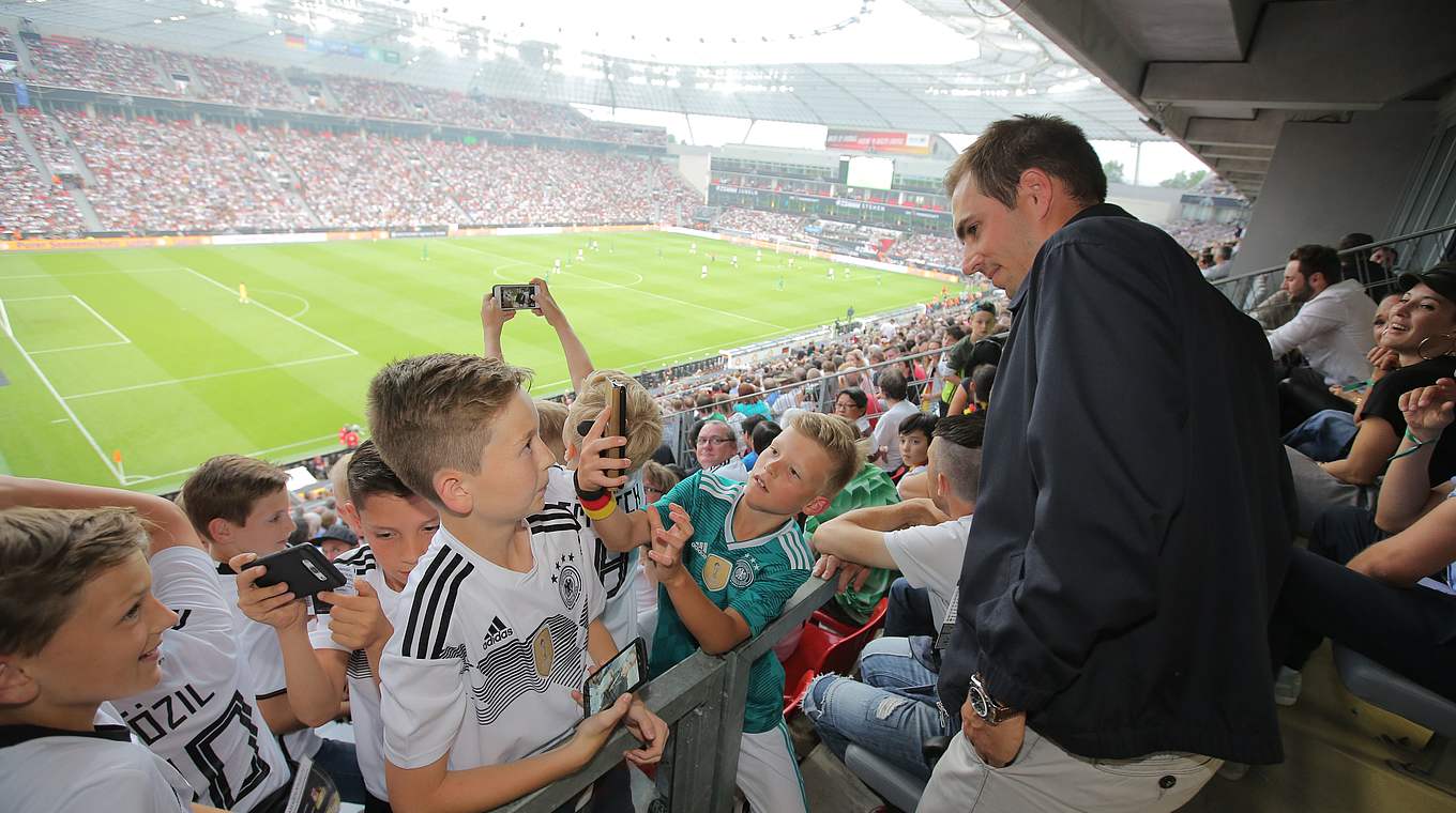 EURO 2024 ambassador Philipp Lahm greets young fans in Leverkusen. © 