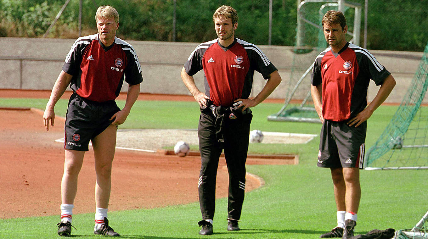 "Total lehrreiche Zeit": Wessels (M.) im Bayern-Training mit Kahn (l.) und Dreher © Imago