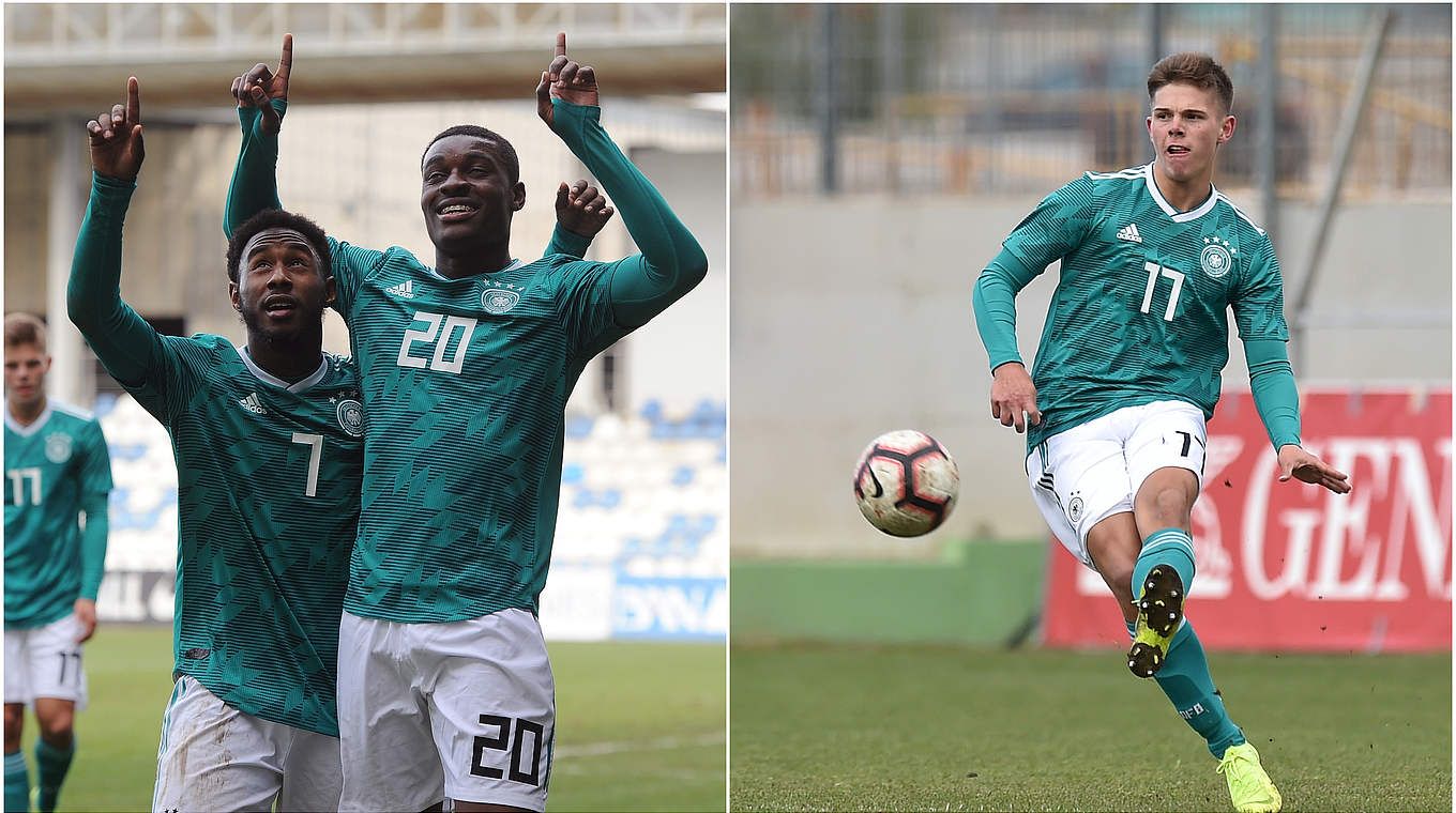 U 19-Kollegen und Ligarivalen: "Wölfe" Yeboah und Herrmann gegen Paulis Becker (r.) © Getty Images/Collage DFB