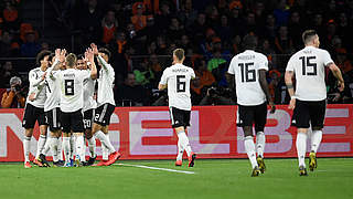 The German national team celebrates after beating the Netherlands 3-2. © AFP/Getty Images