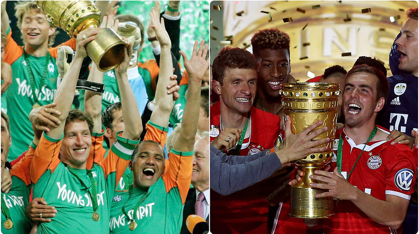 Die Besten im Duell: Werder hat sechs, der FC Bayern 18 Pokalsiege gefeiert © Bilder Getty Images / Collage DFB